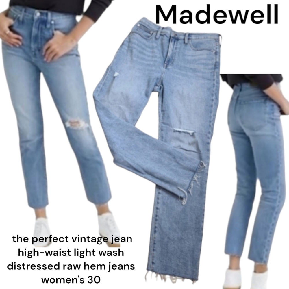 Madewell the perfect vintage jean light wash distressed raw hem women's jeans 30